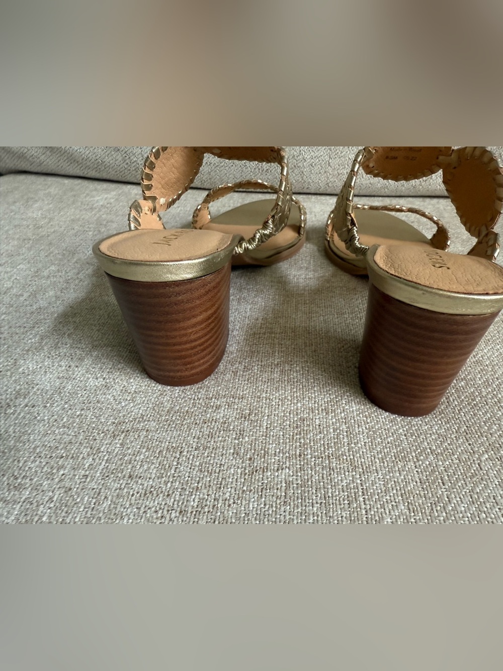 NWT Jack Rogers Laurin (Lauren) Mid Heel Sandals Platinum Leather Gold Block 8.5 - Picture 9 of 13